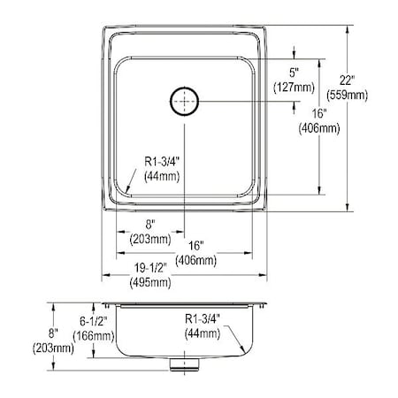 Just Manufacturing Bowl Drop-In Sink, 21"x19.5"x6.5", Gray SLNADA2119A651-J