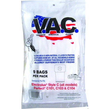 Vacuum America Clean Fits Perfect C101/C103, Electrolux Canister Type C H-10 HEPA Filtration, 9PK VAC 15
