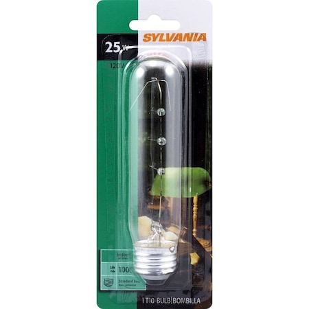 Sylvania Incandescent Lamp, 25 W, T10 Lamp, Medium Lamp Base, 230 Lumens, 2850 K Color Temp, 1000 hr Average Life 18491