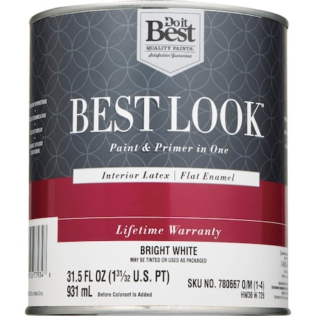 Do It Best Best Look Latex Premium Paint & Primer In One Flat Enamel Interior Wall Paint Bright Wht 1 Qt. HW36W0726-14