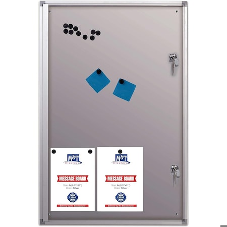M&T Displays Universal Magnetic Showboard 6x8.5x11 Inch, Aluminum Silver Lockable Noticeboard USBN5006A4X2000
