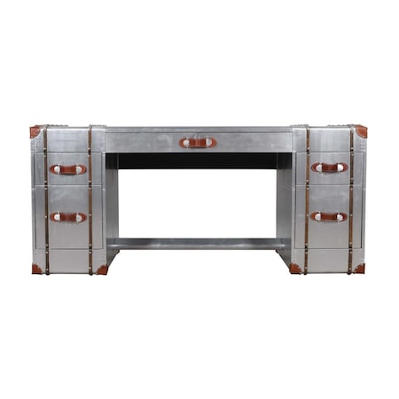 Homeroots 72" Silver Aluminum Executive Desk With Five Drawers 489182