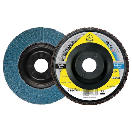 Klingspor SMT Flap Disc 105, 80 Grit, 4-1/2 in x 7/8 in Bore, T27, 10PK SMT105080115022