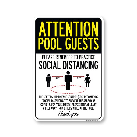 Signmission PSA, Pool Guests Practice Social Distancing, 14in X 10in Peel And Stick Wall Graphic, RD-1014-25370 OS-NS-RD-1014-25370