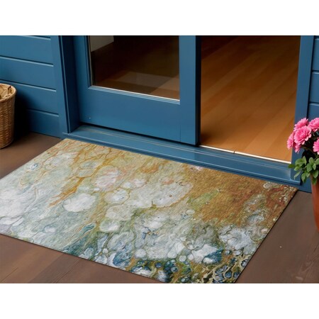 Homeroots 3' X 5' Orange Abstract Washable Indoor Outdoor Area Rug 608613