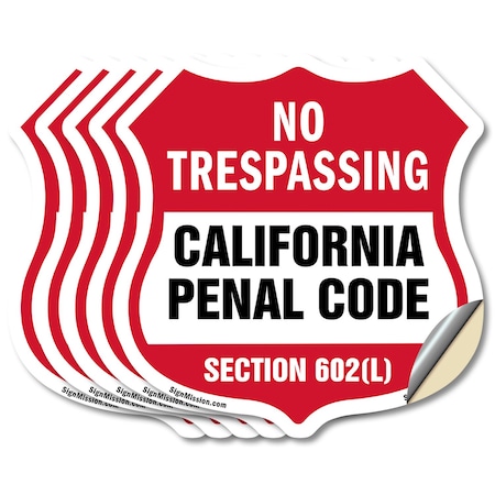 Signmission California No Trespassing Shield Sign Ca, 4 inch X 4 inch, Vinyl Decal, 5PK SHI-D-5PACK-4-368