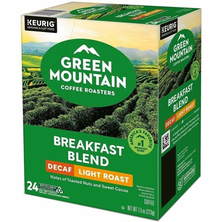 Green Mountain Coffee Coffee, Breakfast Blend Decaf, Pod, Decaffeinated, Ground, 1.86 lb, 96 PK 7522