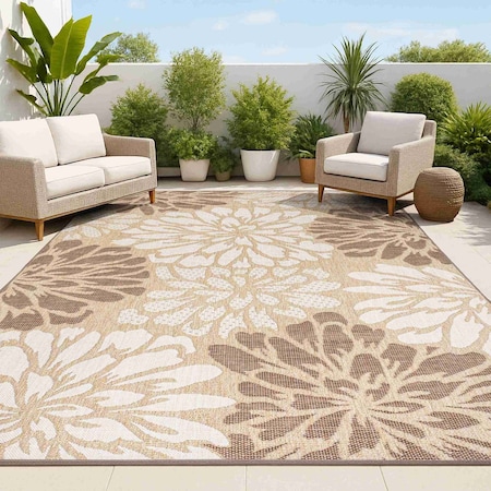 Jonathan Y Zinnia Modern Floral Textured Weave Brown/Cream 3 ft. x 5 ft. Indoor/Outdoor Area Rug SMB110I-3