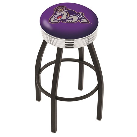 Holland Bar Stool Co 25" Blk Wrinkle James Madison Swivel Bar Stool, Chrome Ring L8B3C25JmsMad