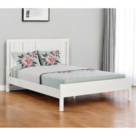 Homeroots White Shiplap Texture Solid Wood Queen Bed Frame 523622