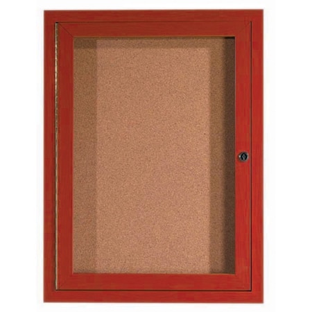 Enclosed Natural Pebble Grain Cork Bulletin Board w/ Cherry Wood Look Finish Al Frame, 24''Hx18''W