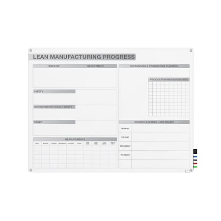 Ghent 3'H x 4'W Lean Manufacturing Graphics Glassboard with Stand-Offs, Round Corners, Magnetic GRPHMYRM02M-34