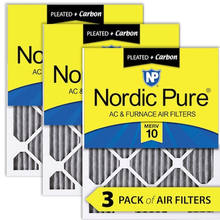 Nordic Pure 10x20x1 Plus Carbon Pleated Air Filter, High Capacity, MERV 10, 3 PK 10x20x1PM10C-3