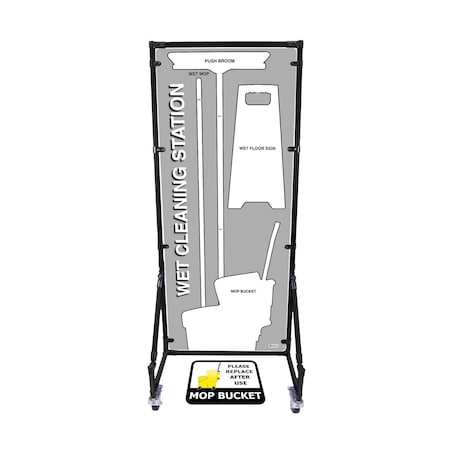 5S Supplies Housekeeping Shadow Board Broom Station V18, Gray / White, BO + Stand HSB-V18-GRAY/WHITE-BO-STAND