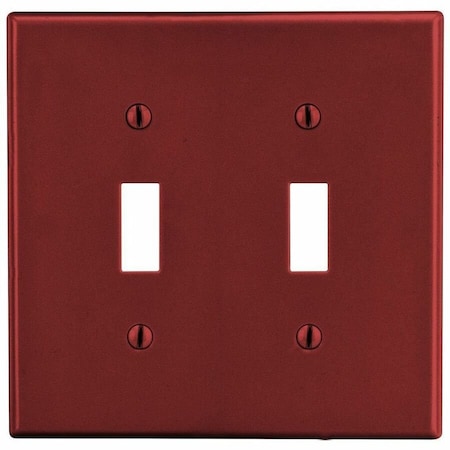 Hubbell Wiring Device-Kellems Toggle Switch Wall Plate, Number of Gangs: 2 Plastic, Satin Finish, Red PJ2R