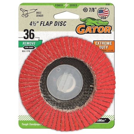 Gator Abrasive Flap Disc, 36 Grit, Extra-Coarse, Zirconium Oxide Abrasive, Fiberglass Backing, 7/8 in 9180