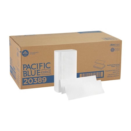 Georgia-Pacific Pacific Blue Select Multifold Paper Towels, 2 Ply, 250 Sheets, White, 16 PK 20389
