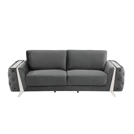 Homeroots 90" Gray Velvet Sofa With Silver Legs 491055