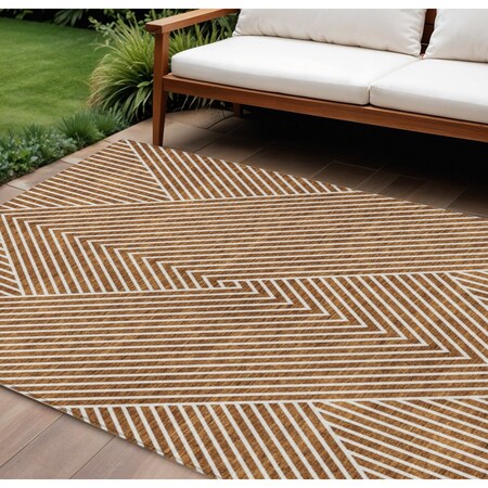 Homeroots 10' X 14' Terra Cotta And Ivory Geometric Washable Indoor Outdoor Area Rug 612159