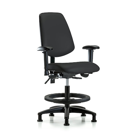 Blue Ridge Ergonomics Medium Bench Chair Adjustable Arms, 22" to 29" Height, Vinyl, Black BR-VMBCH-MB-RG-T1-A1-BF-RG-8540
