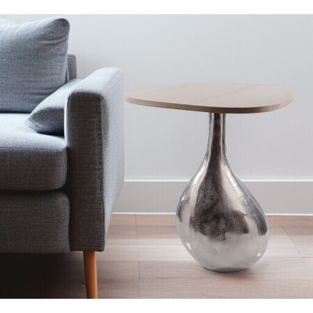 Homeroots 22" Silver And Beige Cast Aluminum And Marble Pedestal End Table 627515