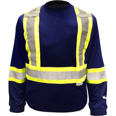 Viking Unisex High Visibility Long Sleeve Shirt, Polyester/Cotton, Pullover, Navy, M 6015N-M