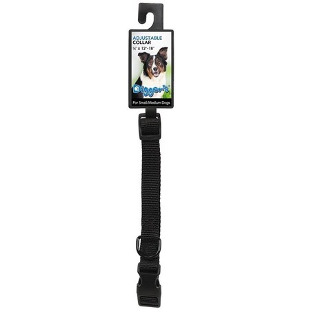 Pdq Boss Pet Adjustable Dog Collar, 12 to 18 in L Collar, 58 in W Collar, Nylon, Black 2938003
