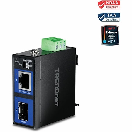 Trendnet Hardened Industrial 100/1000Base-T to SFP Media Converter TI-F11SFP