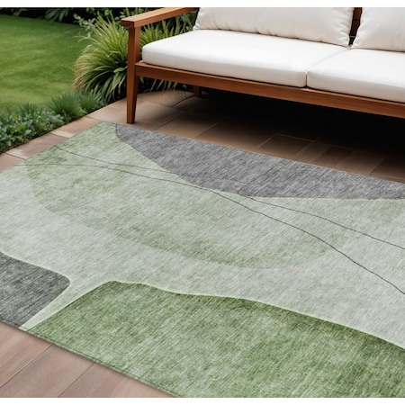 Homeroots 8' X 10' Olive Green And Gray Abstract Washable Indoor Outdoor Area Rug 582017