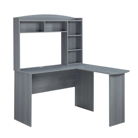 Techni Mobili Modern L-Shaped Desk with Hutch, Grey RTA-8410-GRY