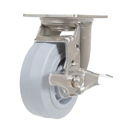 Vestil Thermoplastic Rubber Swivel With Brake Caster 5 In. Diameter x 2 In. Width 500 lb Gray CST-E-SS-5X2TPR-SWB