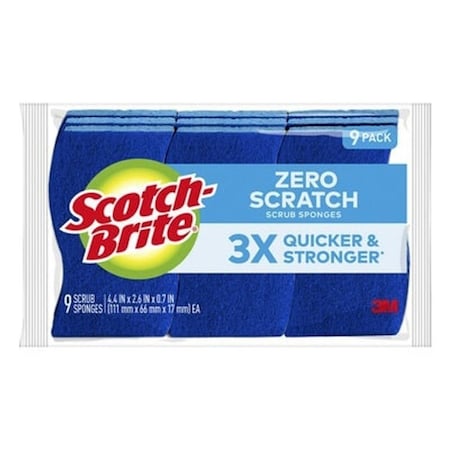 Scotch-Brite Zero Scratch Scrub Sponge, Cellulose Abrasive, 4.4 in L, 2.6 in W, Blue, 9PK 529-5