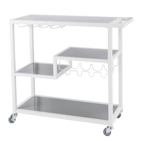 Homeroots Gray and White Metal And Glass Rolling Bar Cart With Wine Storage 402545