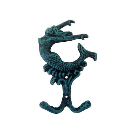 Handcrafted Model Ships 6 in. Cast Iron Mermaid Key Hook - Seaworn Blue K-0572A-seaworn