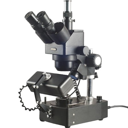 Amscope SH-2 Jewelry Gem Trinocular Stereo Microscope 5X-80X Magnification on Pillar Stand w/Three Lights SH-2TZ-SL-DK