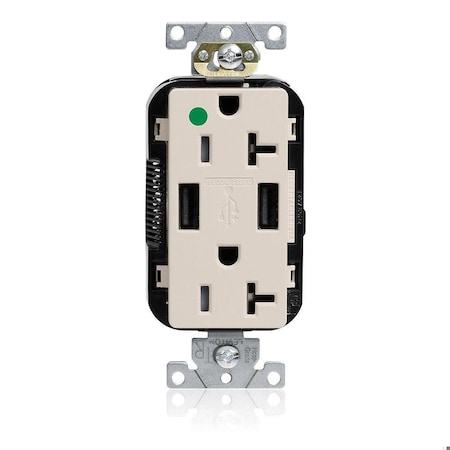 Leviton Lev-Lok HG/TR Dup USB A-A 20A 125V LtAl M58AA-HGT