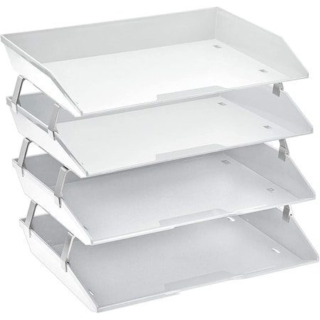 Acrimet Facility 4 Tier Letter Tray Side Load Letter Size A4 Desktop File Organizer Plastic White 256.BO