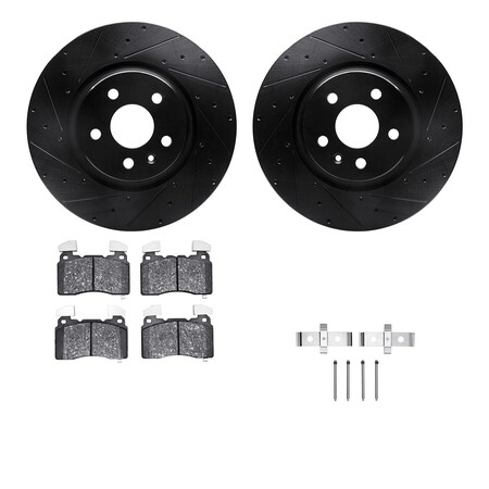 Dynamic Friction Co DFC Rotors-Drilled & Slotted-Black w/ 5000 Advanced Brake Pads Incl Hdw 8512-26003