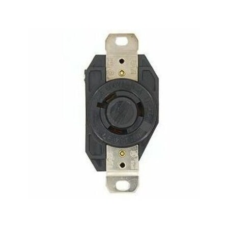 Leviton Flanged Locking Receptacle, L9-20R, 20 A, 600V AC, Single Phase, 2 Pole, Flush Mount, Black 2350