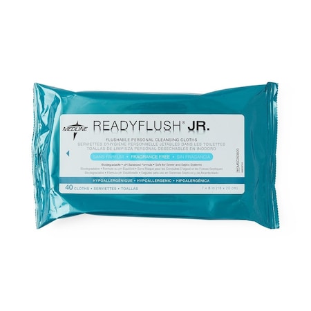 Medline ReadyFlush Jr. Flushable Fragrance-Free Wet Wipes, 7inx 8in, 40/Pack, 960PK MSC263820