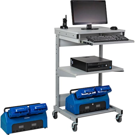 Global Industrial Mobile Powered Computer Cart w/4 Swappable LiFePO4 Batteries 506693GY4S