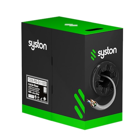 Syston Cable Technology Cat 6e Ethernet Cable Bulk, 1000ft Gray, 600MHz 23AWG Solid Bare Copper, CMR Riser-Rated for PoE Use BULK1258-1000GY