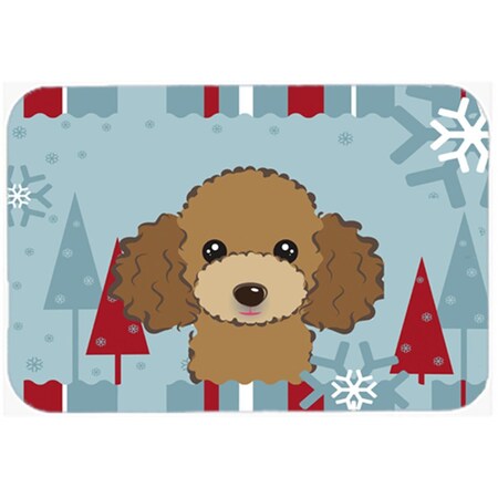 Carolines Treasures Winter Holiday Chocolate Brown Poodle Glass Cutting Board- Large BB1752LCB