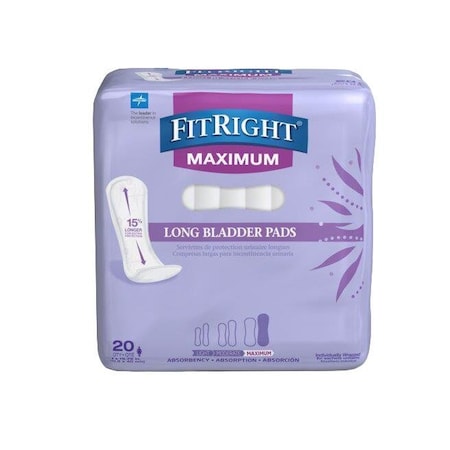 Medline FitRight ActivEdge Bladder Control Pad, Maximum Long, 4in x 15.75in, 20PK FBC1035Z