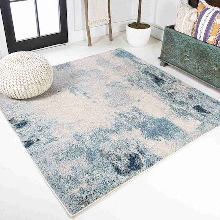 Jonathan Y Contemporary POP Modern Abstract Vintage Cream/Blue 5 ft Square Area Rug CTP104A-5SQ