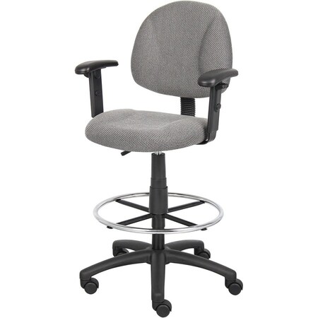 Boss Office Products Boss Drafting Stool with Footring and Adjustable Arms -Fabric - Gray B1616-GY