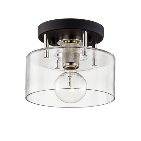 Troy Lighting Bergamot Station 1 Light Semi Flush 8.5 In. Textured Black & Polish Nickel C7550-TBK/PN