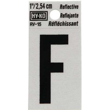 Hy-Ko Reflective Letter, Character: F, 1 in H Character, Black Character, Silver Background, Vinyl RV-15/F