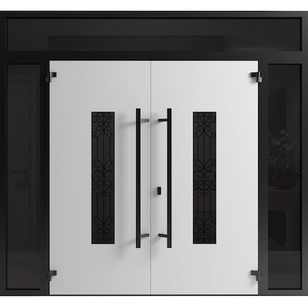 Vdomdoors Front Exterior Prehung Aluminum Double Doors Ronex1205 Bronze Oak 2 Sidelights and Top Transom RONEX1205DEXD-OAK-W12+72+12xH96+16-RH-O