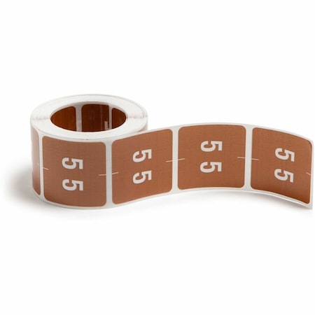 Smead NUMERICAL END TAB FILE FOLDER LABELS, 5, 1.5 X 1.5, BROWN, 250/ROLL 67425
